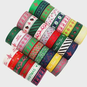 Christmas Ribbon 16mm Polyester Eco-Friendly Holiday Decoration Ribbon Glitter Sparking Striated Dust Design Gift Packaging