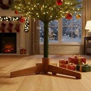 Sturdy Metal Beech Wood Christmas Tree Stand with Spike Holder Tabletop Art & Collectible Base