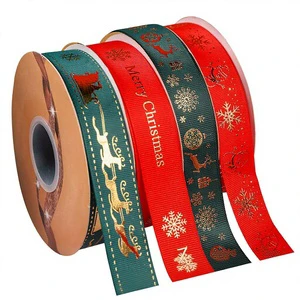Wholesale Leather Christmas Ribbon 2.5cm Bronzing Thread with Merry Christmas Letter Design Snowflakes & Reindeer Patterns China