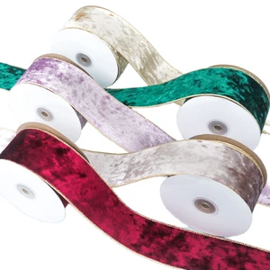 ZX Hot Selling Polyester Gold Edge Holiday Velvet Gift Ribbon Satin Ribbons for Decorations and Handicrafts