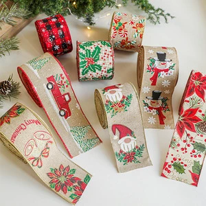 Christmas Wired Ribbons Burlap Line Edge Gift Wrapping Diy Bow Wired Ribbon Plaid Bow Decorative Wire Edged Wreath Ribbon