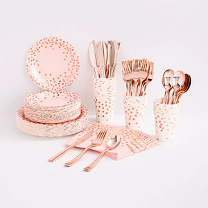 Phnom Penh Degradable Environmentally Friendly Tableware Set Bronzing Knife Fork Spoon Tissue Paper Cup for Banquet Party Plate