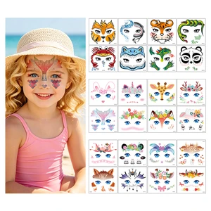 Hot Sale Birthday Party Favors Waterproof Makeup Fake Tattoo Stickers Fox Tiger Temporary Tattoos Face Animal Stickers for Kids