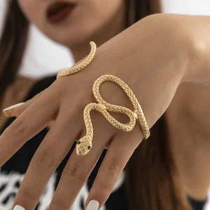 Punk Style Ancient Silver Gold Plated Sexy Snake Pattern Palm Bangle Bracelet for Unisex Halloween Jewelry