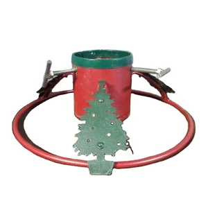 Christmas Tree Stand and Accessories Green and Red Christmas Theme Metal Tree Stand Decorative Adjustable Height Pine Tree Stand