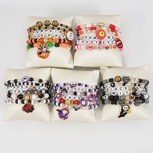 Women's Halloween Animal Shape Corn Grain Pirate Ghost Pendant Soft Pottery Electroplated Beaded Bracelet Party Holiday
