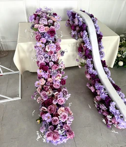 Hot Selling Romantic Purple Wedding Flower Art Props Long Table Flower Flower Centerpieces for Wedding Event Decoration