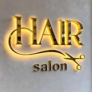 Custom Stainless Steel Halo Lit LED Channel Letters 3D Illuminated Reception Wall Sign For Office Hotels Hair Salon