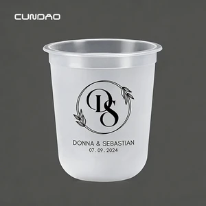 Custom Wedding Logo 12oz 16oz 24oz 380ml 500ml 650ml Clear Frosted PP Bubble Tea Milk Tea Boba Disposable Plastic Cups With Lid