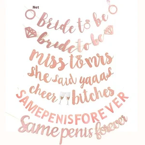 Miss to Mrs Bride to Be Rose Gold Wedding Banner Glitter Flower Flag for Bachelor Parties