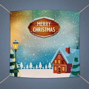 Customized Christmas Canvas Banner Flags Full Color Printed Polyester Party Wall Hanging Background Banner Flags