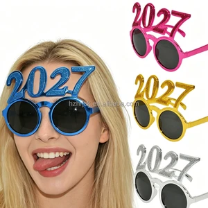 New Years 2027 Eve Party Supplies Plastic Silver Blue Hot Pink Glasses New Year Photo Props Sunglasses