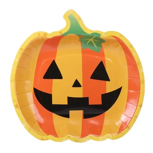 LR Halloween Pumpkin Shaped Paper Plates Disposable Decorations Party Supplies Favor