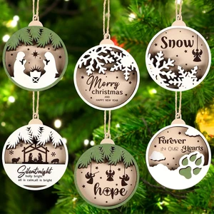 Christmas Hanging Wooden Ornament Wood Christmas Cutouts Embellishments Hanging Ornaments with Ropes for Christmas Decorations