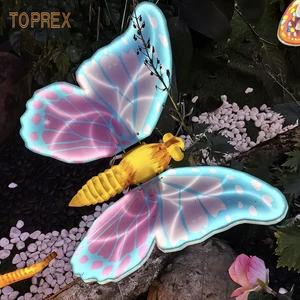 Toprexdecor Beautiful 3D Moving Wings Butterfly Swing Stand LED Outdoor Landscape Decorative Sculpture Luminous Motif Lights