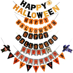 Halloween Party Flag Banner Shopping Mall KTV Home Balloon Background Decoration Halloween Happy Letter Wholesale Supplies