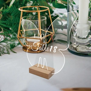3d Transparent butterfly Acrylic Wedding Party Table Number Plate Table Seat Sign Mirror Table Setting With Wooden Base