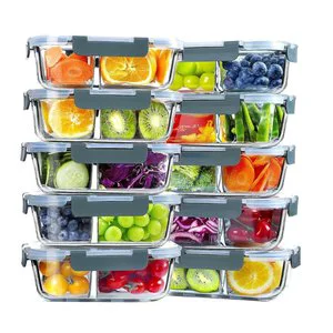 Original Factory 10 Pack Glass Meal Prep Containers 2 Compartment Set Airtight Glass Lunch Box Food Storage Containers With Lids