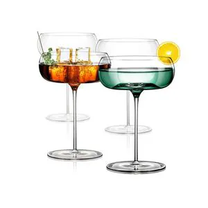 HM Unique 8 Oz Crystal Martini Coupe Glasses Art Deco Inspired Customizable Minimalist Wine and Cocktail Glasses for Parties