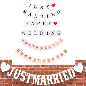 Just Married Decorations Wedding Party Decoration Car Decor White Wedding Party Banner Vintage Bunting Photo Props Bridal Shower