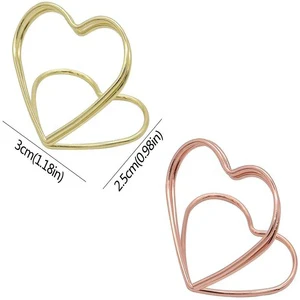 Custom Heart-Shaped Metal Table Number and Place Card Holders in Gold Silver Rose Gold for Weddings and Parties