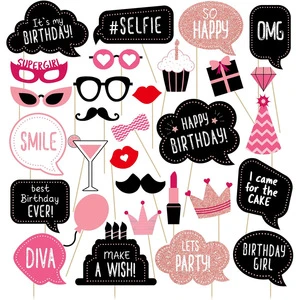 Cross-border Supply 30-piece Rose Gold Photography Props Set for Girl's Birthday Party with Selfie Decoration