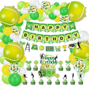 Tennis Theme Birthday Party Metallic Foil Balloons 12 18 Inch Thick Garland Arch Kit Cupcake Toppers Hanging Banners Flags