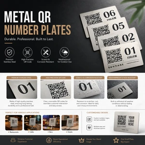 Professional Metal QR Code Table Number Plates Stainless Steel Scannable Ordering Sign Nameplate for Restaurant Bar Cafe Hotel