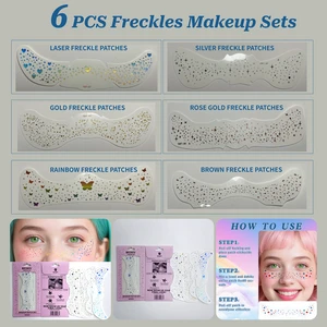 6pcs Freckles Makeup Patch Tattoo Stickers Gold/Silver/Rose Gold/Rainbow/Laser/Brown Sexy Paper Style With Envelope Packaging