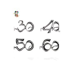 Cheap Plastic Birthday Novelty Fun Clear View Bling Age Number Party Glasses HPC-0608