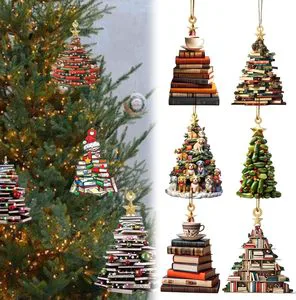 2025 New Years Decorations Acrylic Christmas Tree Hanging Tree Shape Bookshelf Pendant, Christmas Hanging Ornaments Decorations