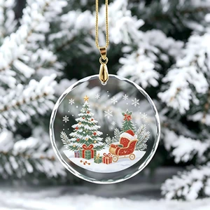 HBL Wholesale Round Santa Crystal Christmas Ornament Clear Glass Xmas Tree Hanging Pendant Holiday Home Decor
