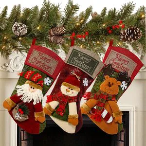 Christmas Stocking Classic Large Stockings Santa, Snowman Reindeer Xmas Character for Family Holiday Christmas Party Decorations