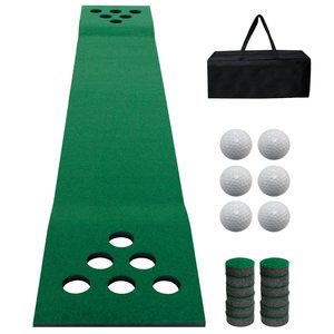 12 Hole Golf Mat Game Set With Green Mat Training Putters For Indoor/Outdoor Short Game Office Party Or Backyard Use