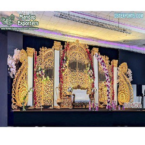 Grand Palace Wedding Stage Decor California Hindu Wedding Gold Bridal Stage Wedding Event Grand Stage Decoration