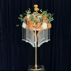 Modern Gold Metal Flower Stand Acrylic Crystal Wedding Centerpiece Table Centerpieces Party Wedding Flower Stand Table Decor