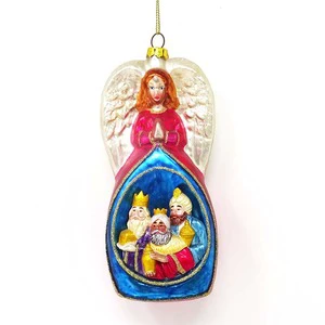 Factory wholesale glass christmas tree ornament angel and three kings blue pendant decoration