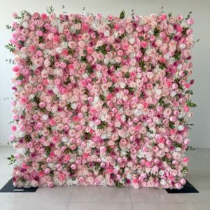 Wholesale Artificial Silk Rose Flower Wall Fabric Flower Wall Roll up Floral Wall Backdrop for Wedding Stage Decor