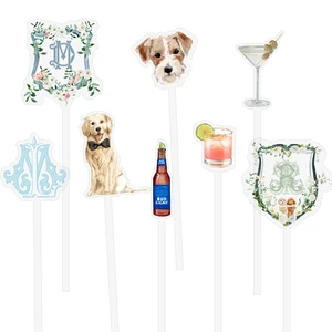 Personalized Custom Pet Photo Swizzle Sticks Clear Acrylic Cocktail Drink Stirrers Wedding