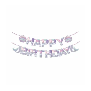 Happy Birthday Mermaid Banner Glitter Theme Kids Party Decoration Reusable Design for Best Wholesale Price