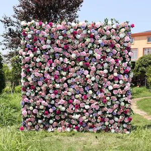 Colorful Rose Silk Simulation Cloth Bottom Modern Square Floral Wall Wedding Decoration Eco-Friendly Reusable Customer Proofing