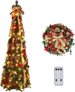 Retractable Christmas Tree 3ft-10ft Folding Christmas Tree With Lights and Ornaments Tree Christmas Decoration Table Stand