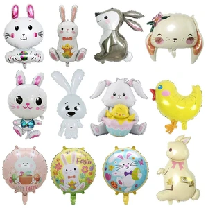 Wholesale Rabbit Easter Round Holiday Supplies Chick Bunny Head Egg Mylar Cartoon Aluminum Decoration Easter Party Foil Balloons