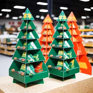 Custom Outdoor Cardboard Christmas Tree Display Rack Retail for Pop Corrugated Christmas Gift Decorations Stand