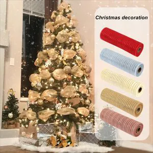 Cross-border Transparent High-grade Polypropylene 9m Gold Silver Mesh Ribbon Christmas Tree Decoration