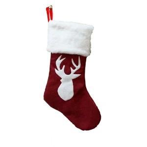 AMIN Handmade Cozy Cotton Knitted Eco-friendly Red Christmas Stocking Festive Winter Elk Snowflake Home Decor Tree