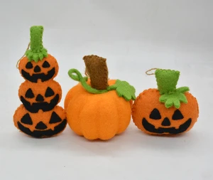 Handmade Wool Felt Halloween Pumpkin Ornament Set of 3 – Eco-Friendly Jack O' Lantern Hanging Decorations