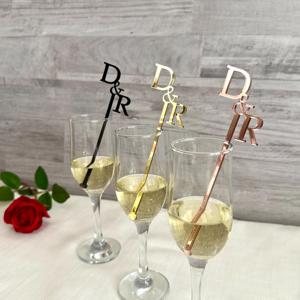 Personalized Custom Black Party Wedding Decor Cocktail Initial Drink Stirrers Swizzle Sticks