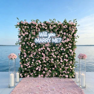 Wholesale 3d/5d Exquisite Roll up Artificial Silk Rose Square Flower Wall Wedding Backdrop Decor for Event Proposal Party Panel