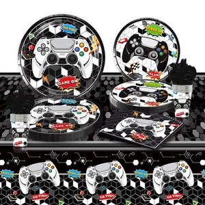 Games Console Theme Party Tableware Set Disposable Paper Plates Set Dinner Picnic Cup Disposable Party Supplies Kits